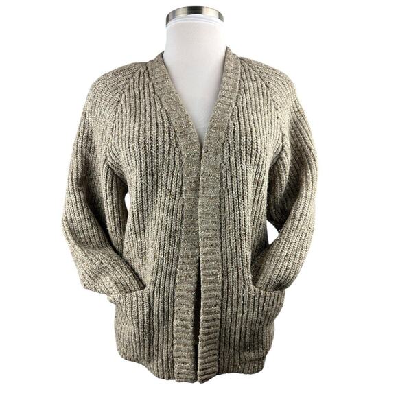I.B. Diffusion Chunky Knit Ribbed Cardigan Sweater Marled Beige Brown Medium - Picture 2 of 16